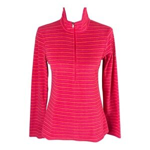 Columbia Women's Pullover Fleece Jacket Pink Orange Striped Sport Sweater Top XS